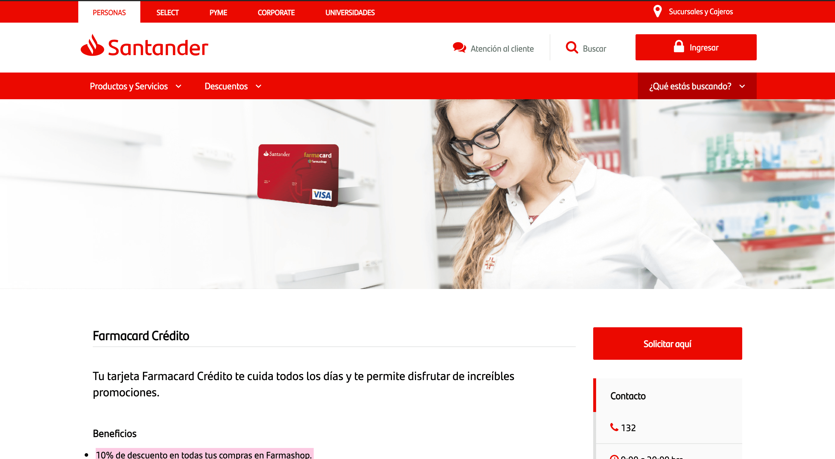 Santander Farmacard Crédito hasta $40 000